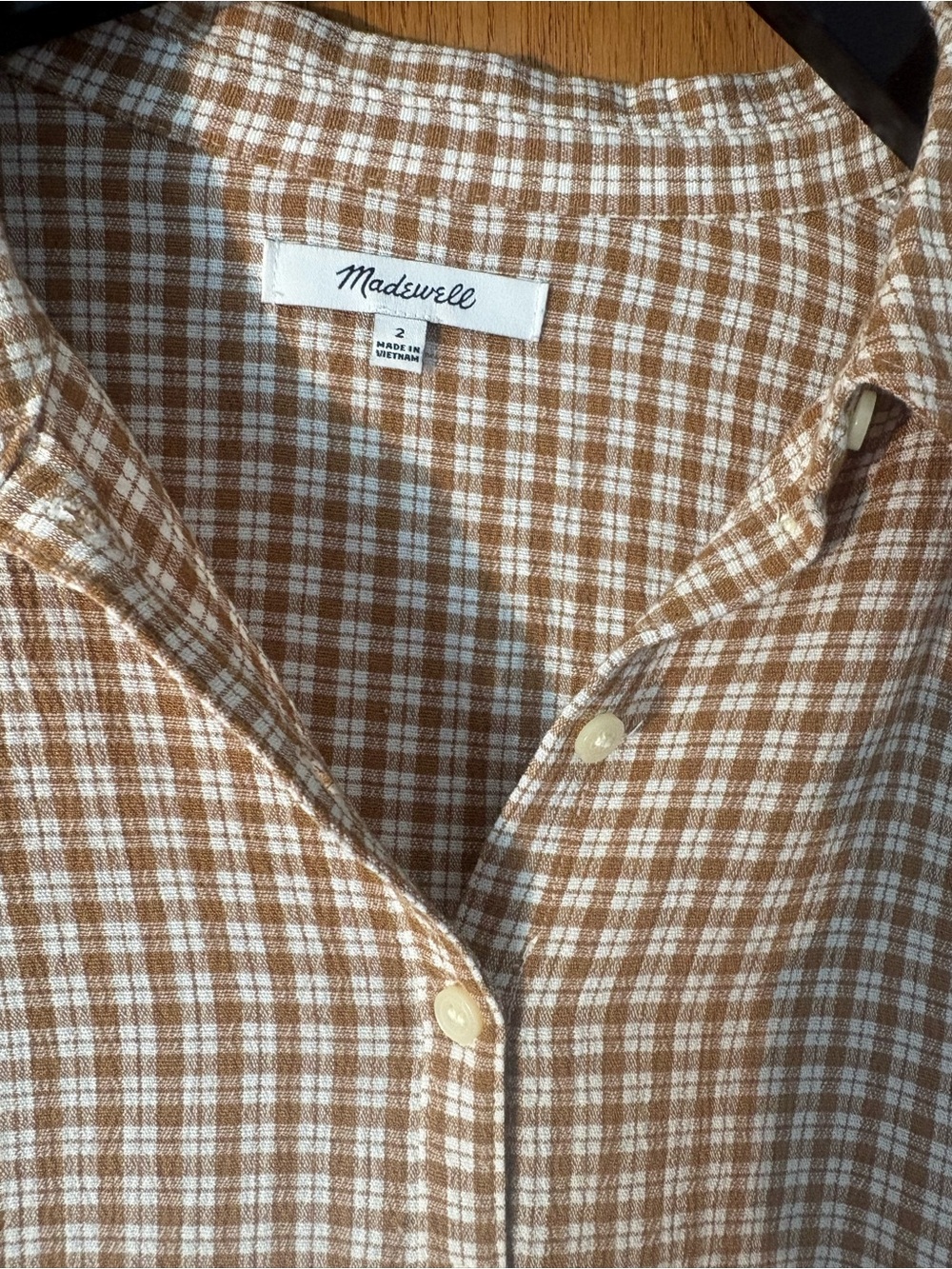 Madewell Tan and Cream Plaid Gingham Button-Up Shirt - Picture 3 of 6